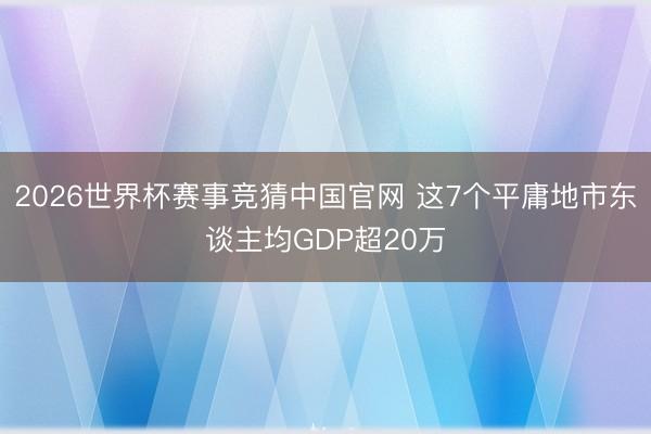 2026世界杯赛事竞猜中国官网 这7个平庸地市东谈主均GDP超20万
