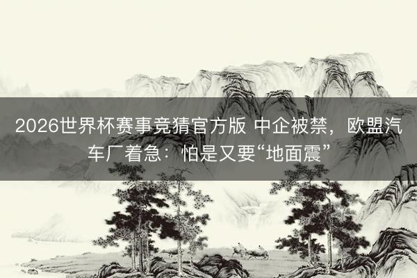 2026世界杯赛事竞猜官方版 中企被禁，欧盟汽车厂着急：怕是又要“地面震”