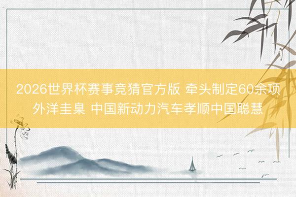 2026世界杯赛事竞猜官方版 牵头制定60余项外洋圭臬 中国新动力汽车孝顺中国聪慧
