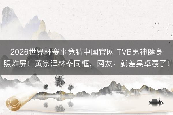 2026世界杯赛事竞猜中国官网 TVB男神健身照炸屏！黄宗泽林峯同框，网友：就差吴卓羲了！