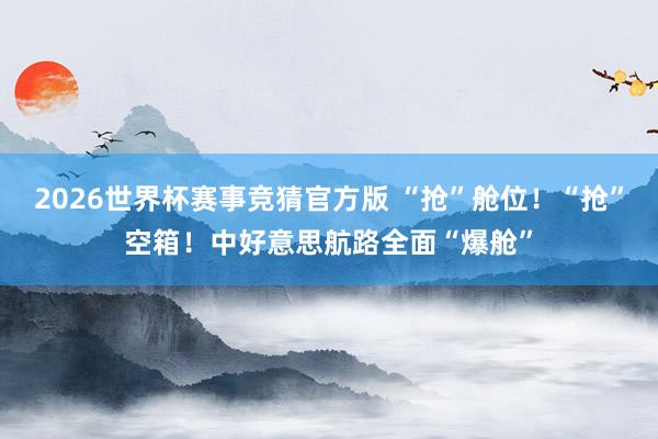 2026世界杯赛事竞猜官方版 “抢”舱位！“抢”空箱！中好意思航路全面“爆舱”